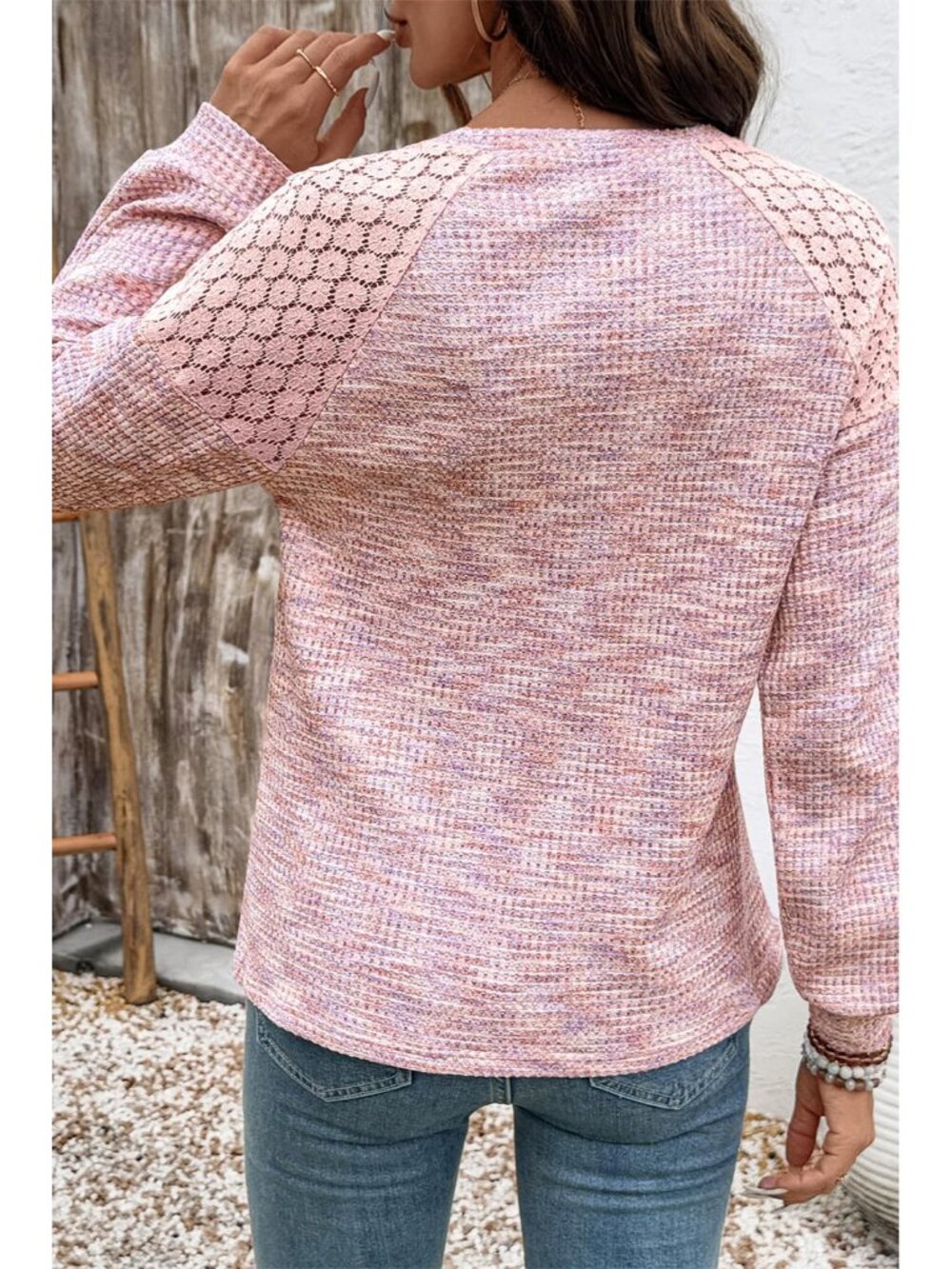 Fall Women Tops Waffle Knit Shirts Multicolor Fabric Blouses - Picture 5 of 6